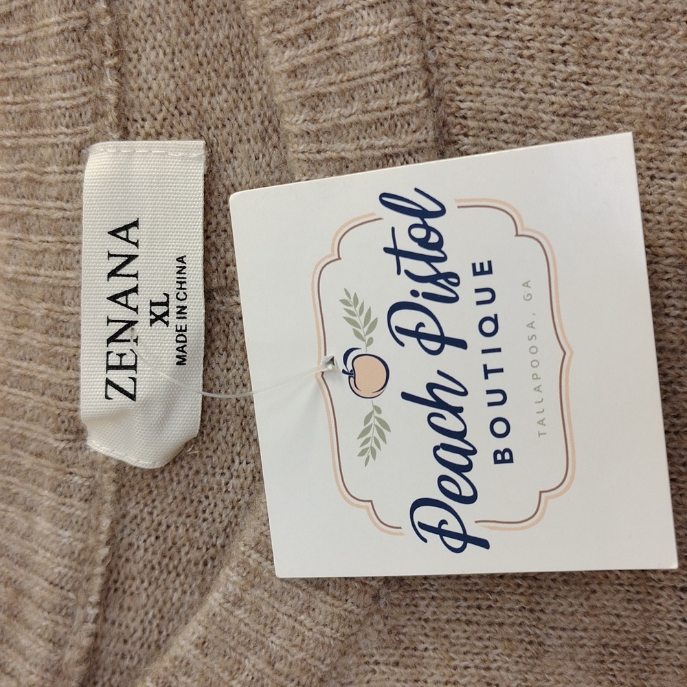Zenana Women's Tan Crew Neck Sweater Relaxed Fit - Picture 2 of 8